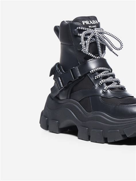 prada leather and nylon boots price|prada chunky heel ankle boots.